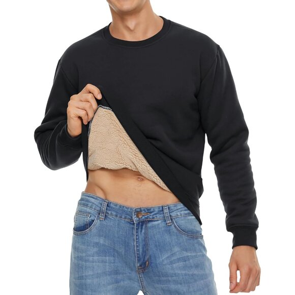 Mens Crewneck Sweatshirt Fleece Lined Warm Winter Outdoor Long Sleeve Pullover - Picture 3 of 6